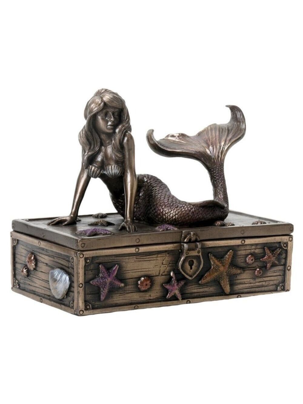 Mermaid on Seashell and Starfish Treasure Box Jewelry Trinket Box - Picture 5 of 5